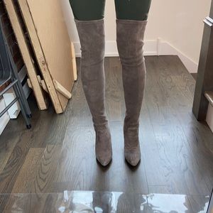 Grey over the knee suede boots